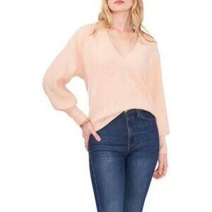 NWT $79 1.STATE V-NECK SWEATER IN PINK MELANGE SZ LARGE